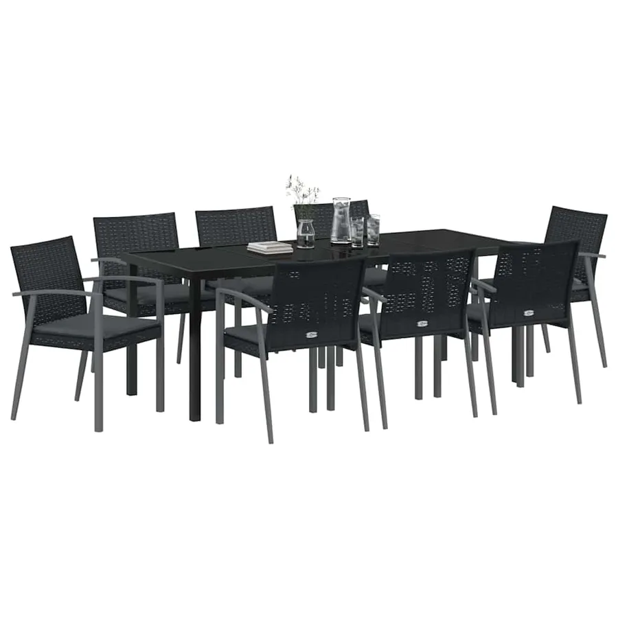 Ensemble de salle à manger pour jardin 9 pcs Noir et gris - 3