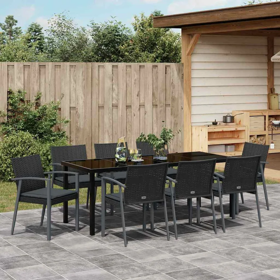 Ensemble de salle à manger pour jardin 9 pcs Noir et gris - 4