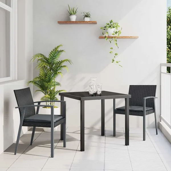Ensemble de salle à manger pour jardin 3 pcs Noir et gris