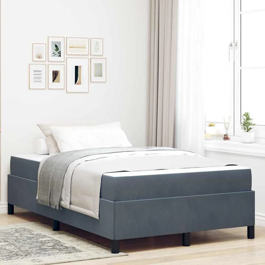 Cadre de lit avec matelas Gris foncé 120 x 190 cm tissu