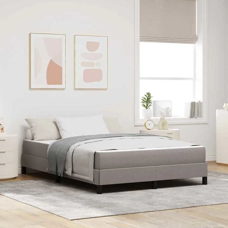 Lit à ressorts avec matelas Taupe 140 x 190 cm tissu