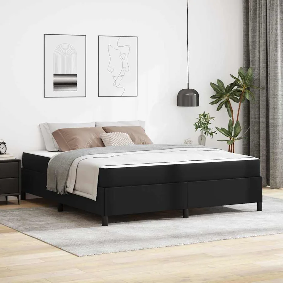 Cadre de lit avec matelas Noir 180 x 200 cm tissu