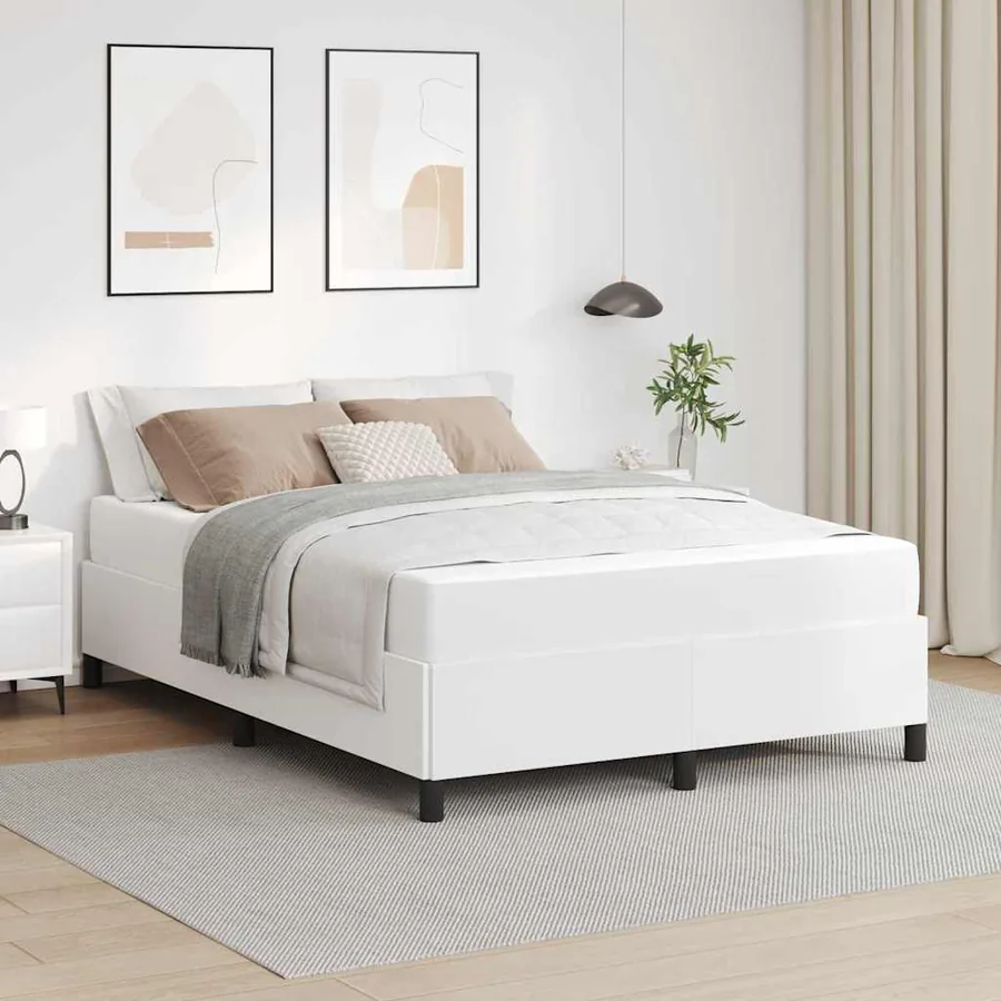 Cadre de lit avec matelas Blanc 140 x 190 cm tissu
