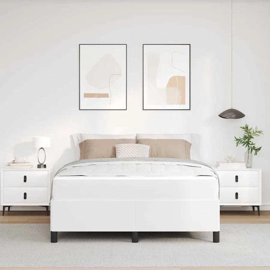 Cadre de lit avec matelas Blanc 140 x 190 cm tissu - 3