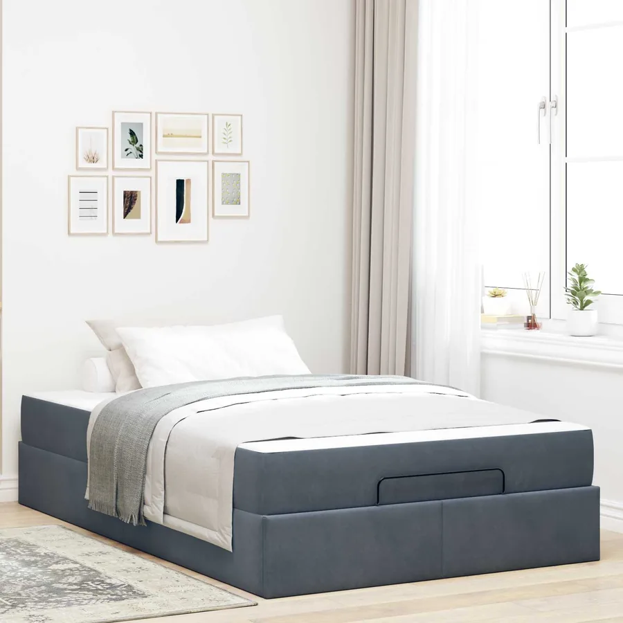 Cadre de lit avec matelas 2 pcs Gris Foncé Velours