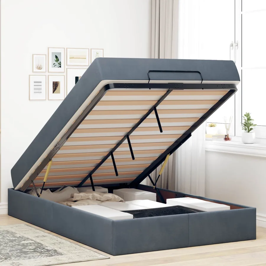 Cadre de lit avec matelas 2 pcs Gris Foncé Velours - 4