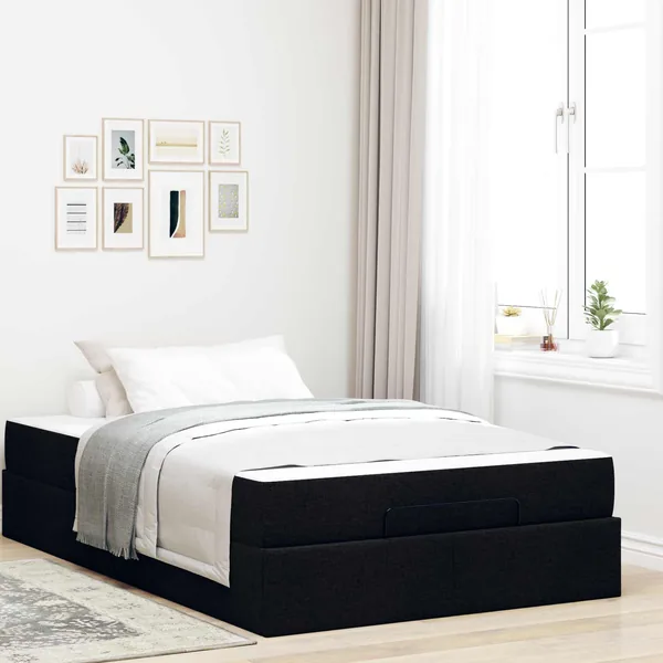 Cadre de lit avec matelas 2 pcs Noir tissu
