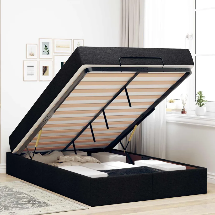 Cadre de lit avec matelas 2 pcs Noir tissu - 4