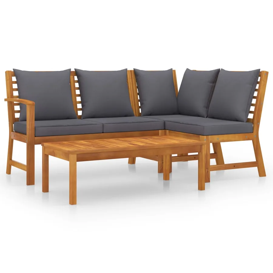 Salon de jardin 4 pcs avec coussin Bois d'acacia solide - 2