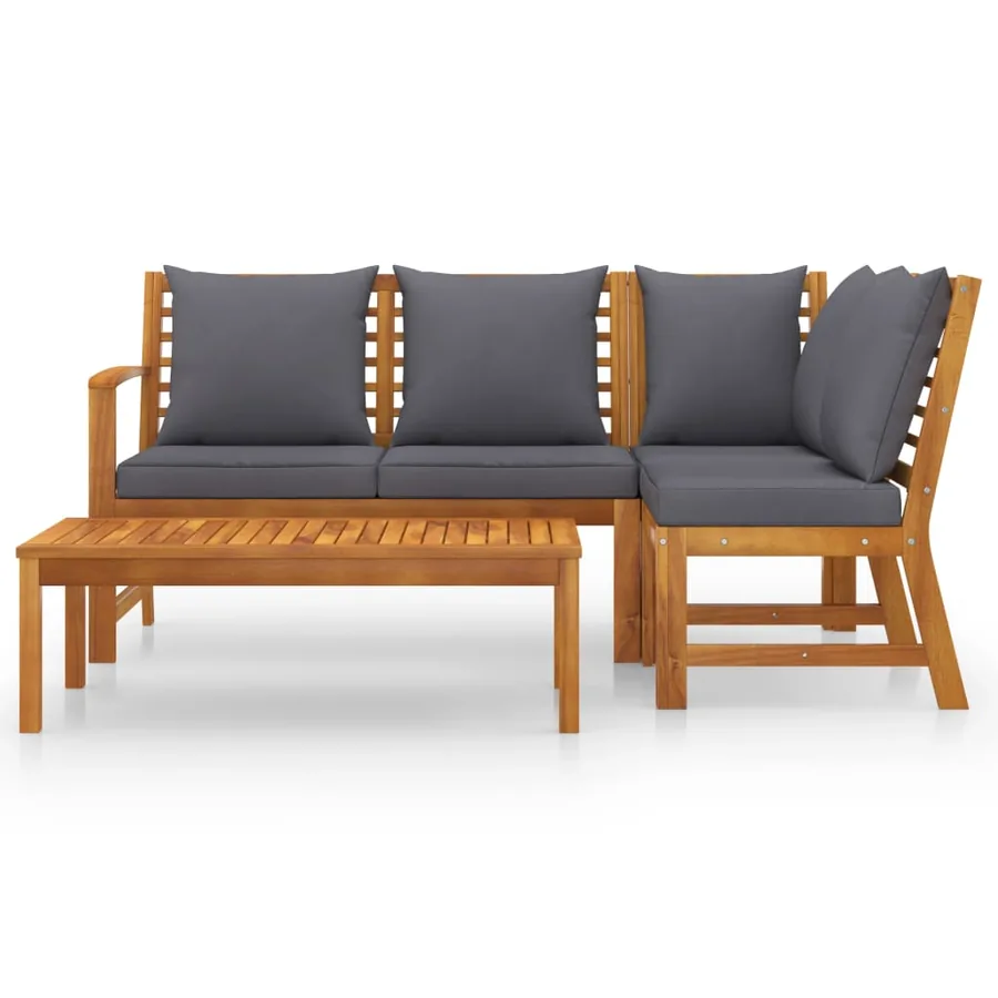 Salon de jardin 4 pcs avec coussin Bois d'acacia solide - 3