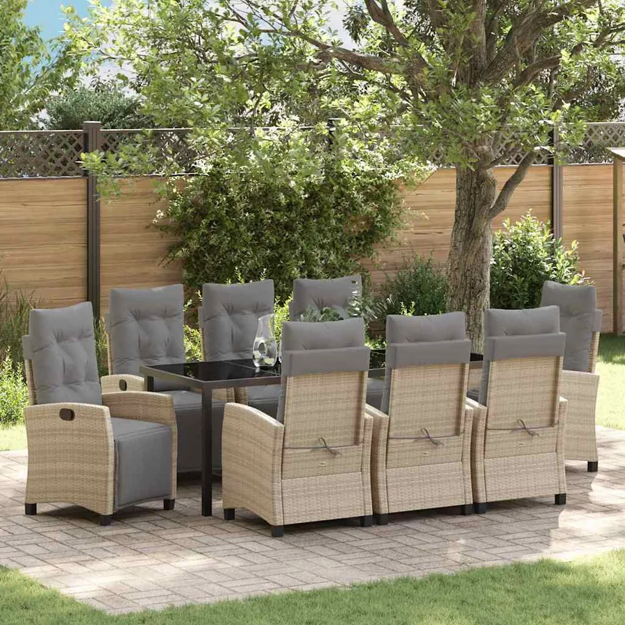 Ensemble de salle à manger pour jardin 9 pcs Beige polyrotin