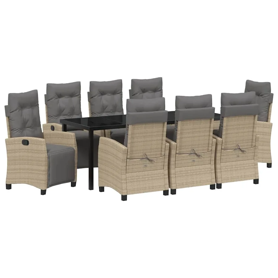 Ensemble de salle à manger pour jardin 9 pcs Beige polyrotin - 2