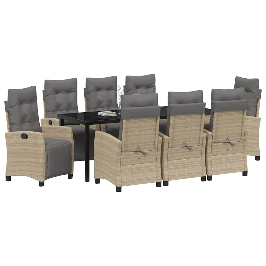 Ensemble de salle à manger pour jardin 9 pcs Beige polyrotin - 3