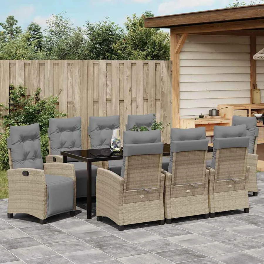 Ensemble de salle à manger pour jardin 9 pcs Beige polyrotin - 4