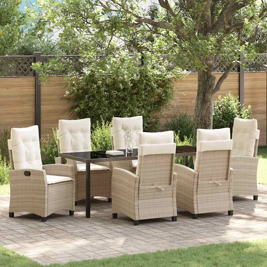 Ensemble de salle à manger pour jardin 7 pcs Beige polyrotin