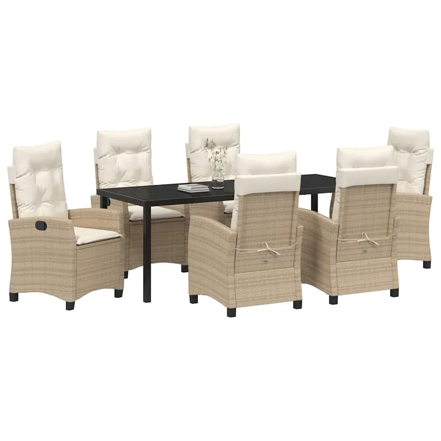 Ensemble de salle à manger pour jardin 7 pcs Beige polyrotin - 3