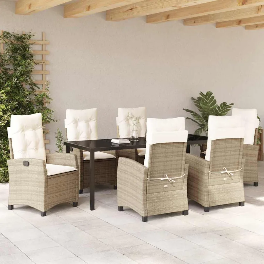 Ensemble de salle à manger pour jardin 7 pcs Beige polyrotin - 4