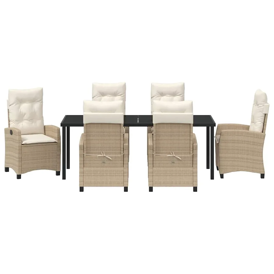 Ensemble de salle à manger pour jardin 7 pcs Beige polyrotin - 7