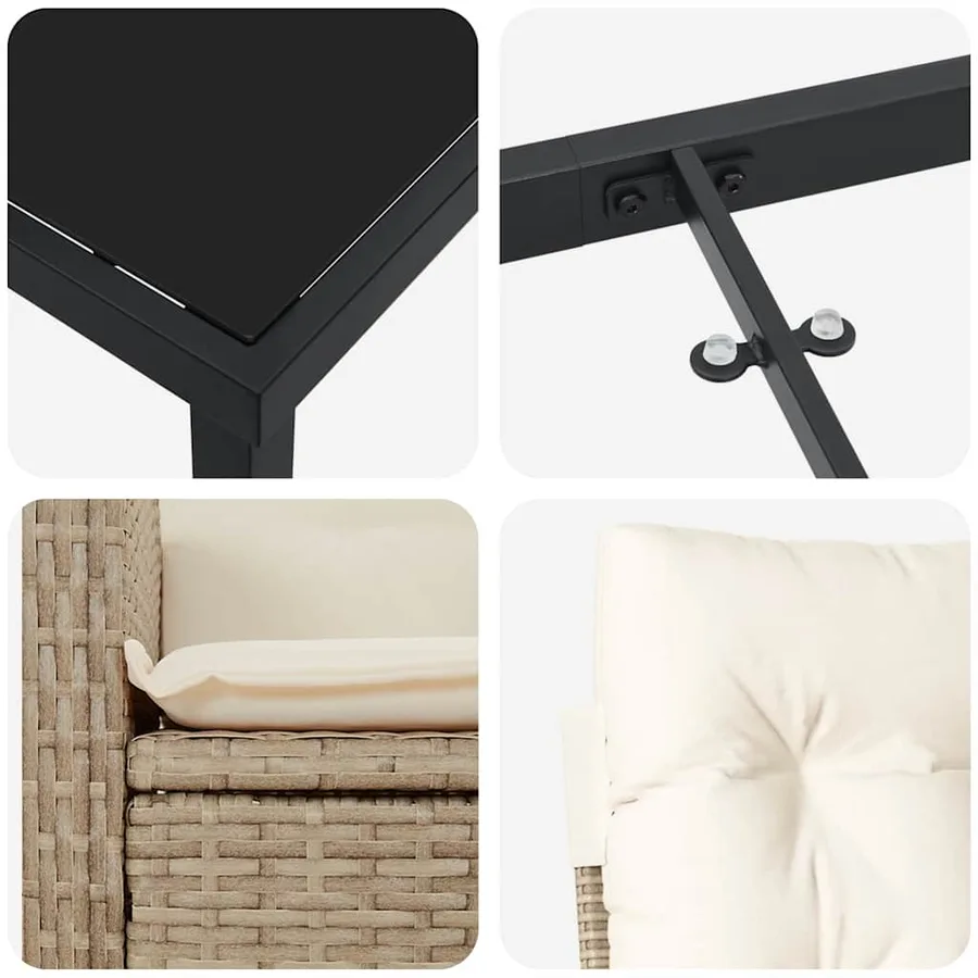 Ensemble de salle à manger pour jardin 7 pcs Beige polyrotin - 9