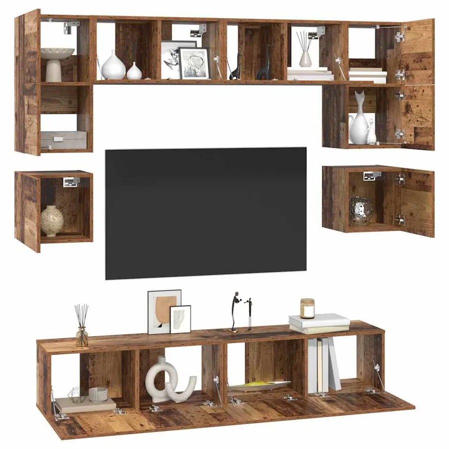 Ensemble meuble TV 8 pcs Bois Ancien Bois d'ingénierie - 3