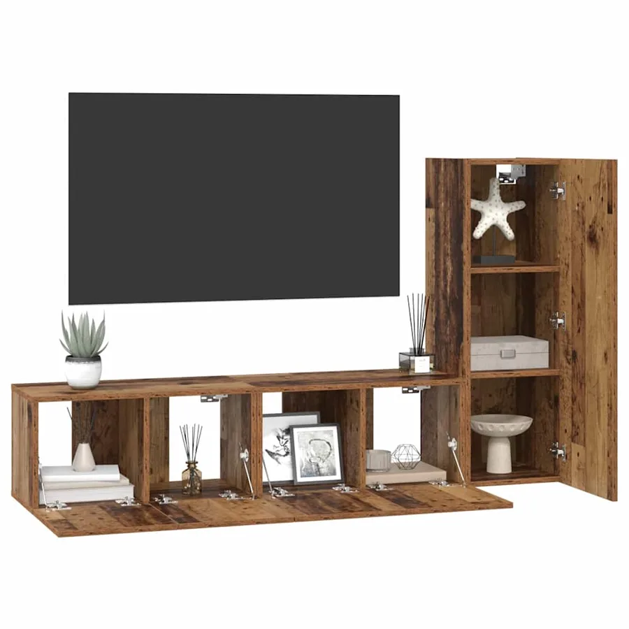Ensemble meuble TV 3 pcs Bois Ancien Bois d'ingénierie - 3