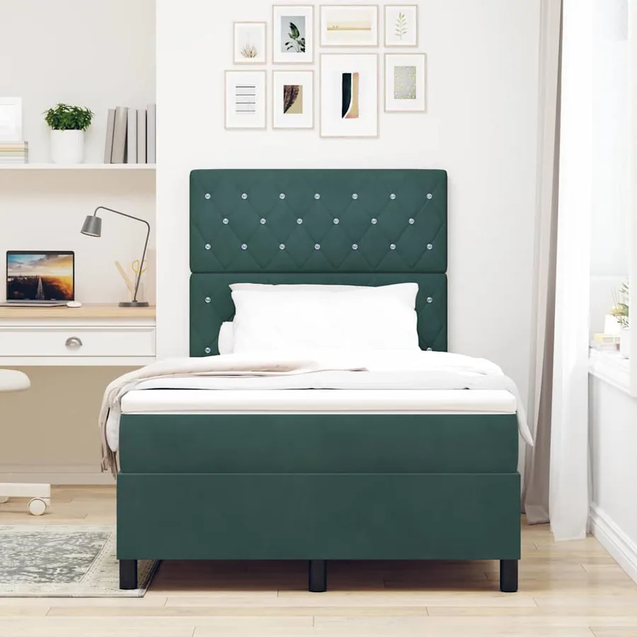 Lit à ressorts avec matelas Vert foncé 120 x 200 cm Velours - 3