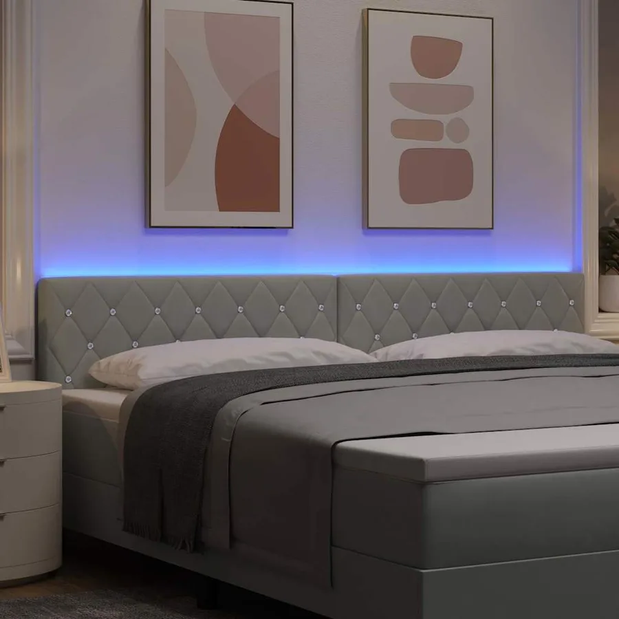 Tête de lit LED avec bandes LED Gris clair 200 cm Velours - 4