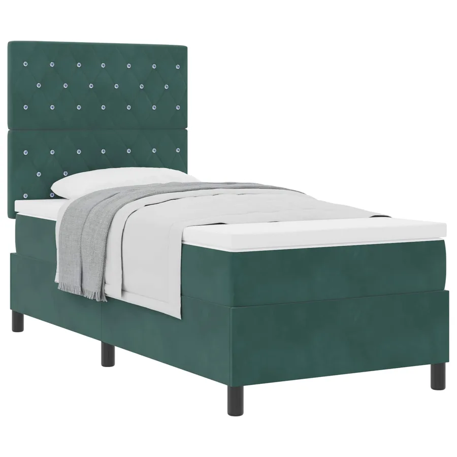 Lit à ressorts avec matelas Vert foncé 100 x 200 cm Velours - 2