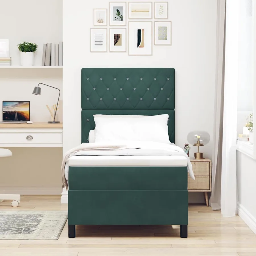 Lit à ressorts avec matelas Vert foncé 100 x 200 cm Velours - 3