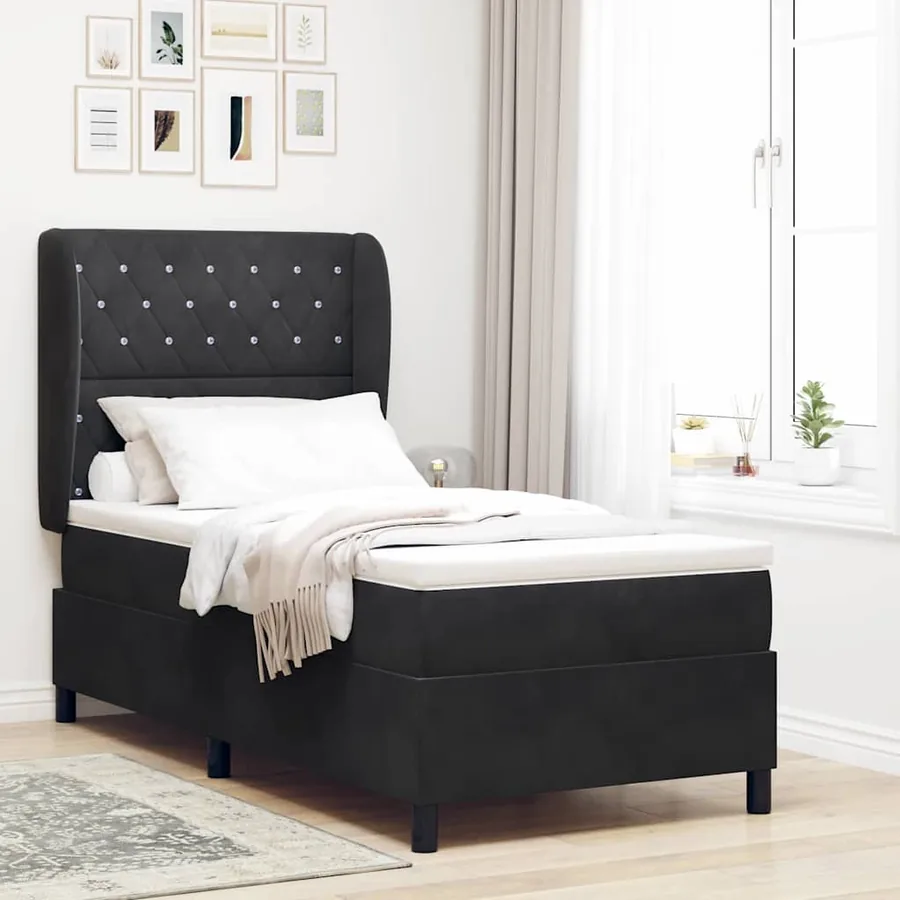 Lit à ressorts avec matelas Noir 200 x 100 cm Velours