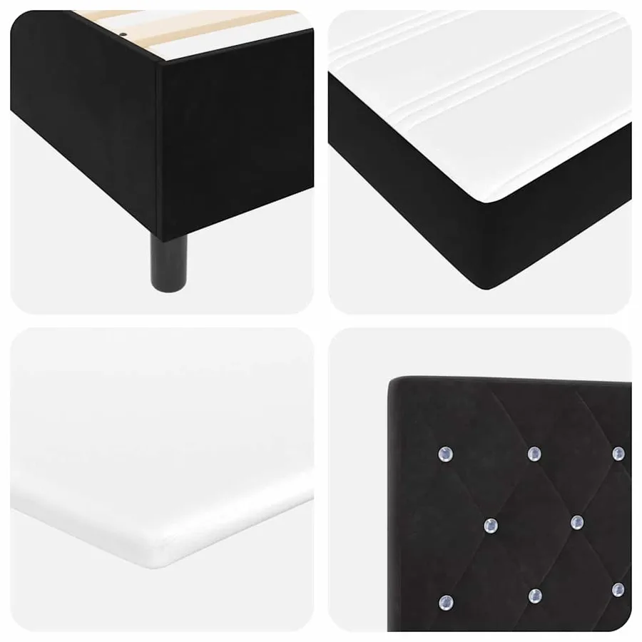 Lit à ressorts avec matelas Noir 200 x 100 cm Velours - 10