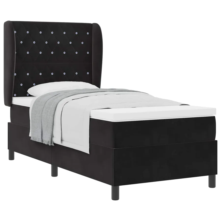 Lit à ressorts avec matelas Noir 200 x 100 cm Velours - 2