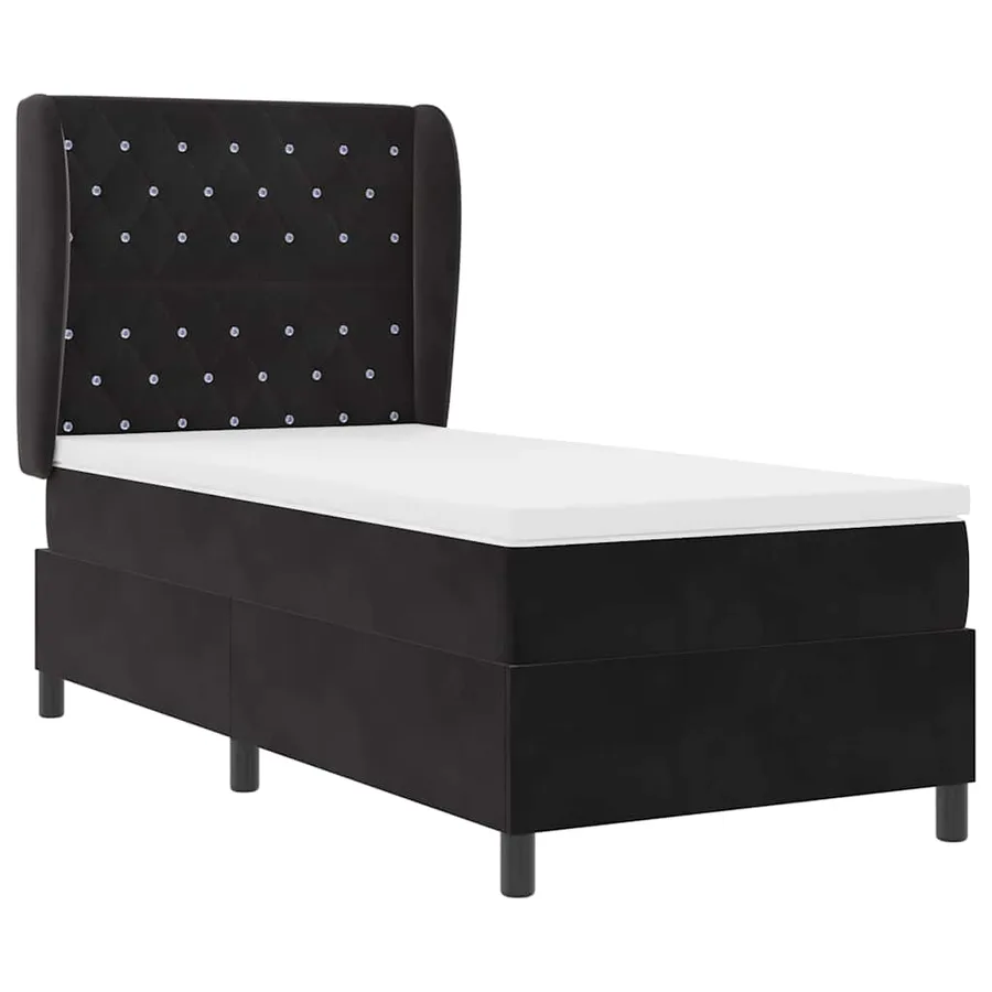 Lit à ressorts avec matelas Noir 200 x 100 cm Velours - 4