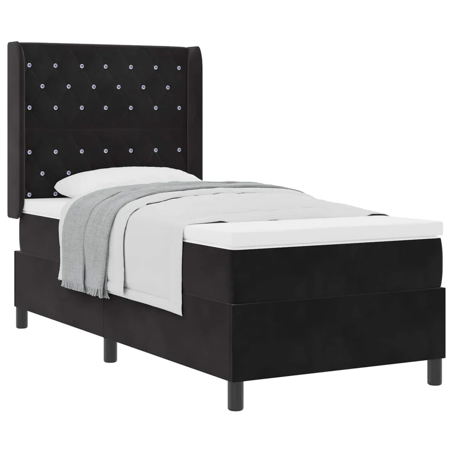 Lit à ressorts avec matelas Noir 100 x 200 cm Velours - 2