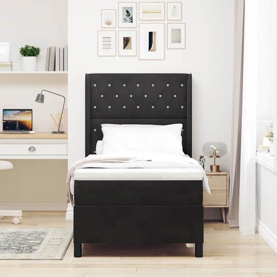 Lit à ressorts avec matelas Noir 100 x 200 cm Velours - 3