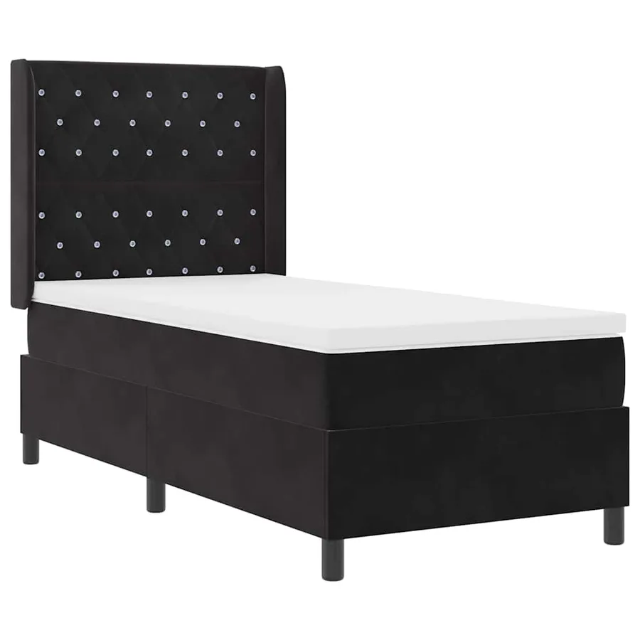 Lit à ressorts avec matelas Noir 100 x 200 cm Velours - 4