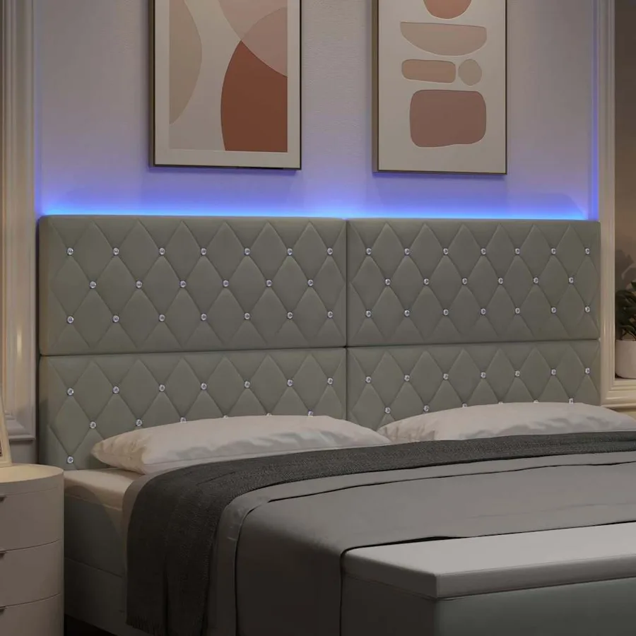 Tête de lit LED avec bandes LED Gris clair 200 cm Velours - 4