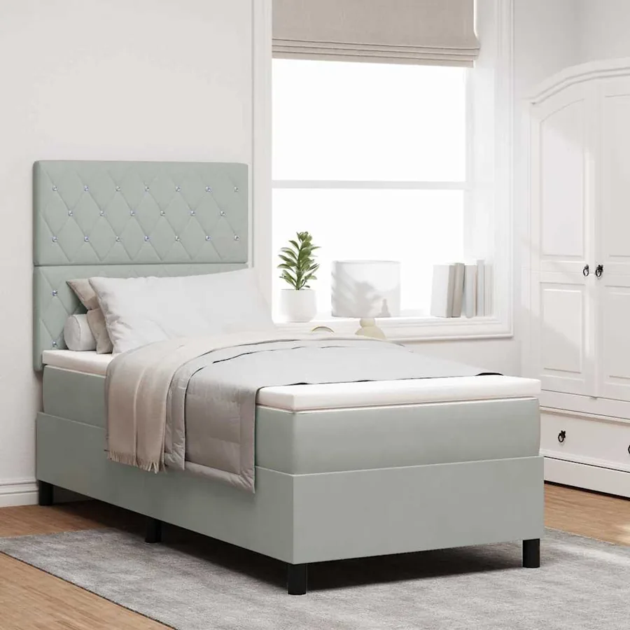 Lit à ressort LED avec matelas Gris clair 100 x 200 cm Velours
