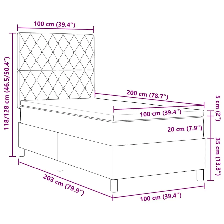 Lit à ressort LED avec matelas Gris clair 100 x 200 cm Velours - 14