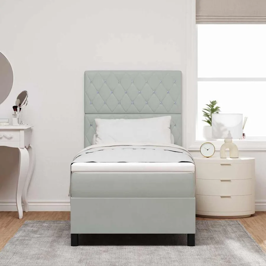 Lit à ressort LED avec matelas Gris clair 100 x 200 cm Velours - 4