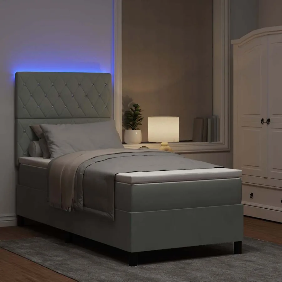 Lit à ressort LED avec matelas Gris clair 100 x 200 cm Velours - 5