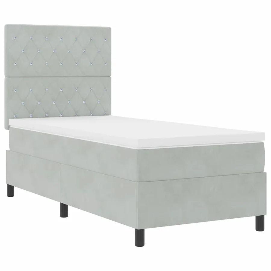 Lit à ressort LED avec matelas Gris clair 100 x 200 cm Velours - 6