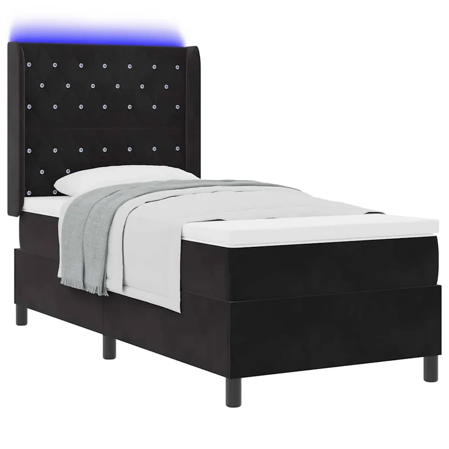 Lit à ressorts avec matelas avec LED Noir 100 x 200 cm Velours - 3