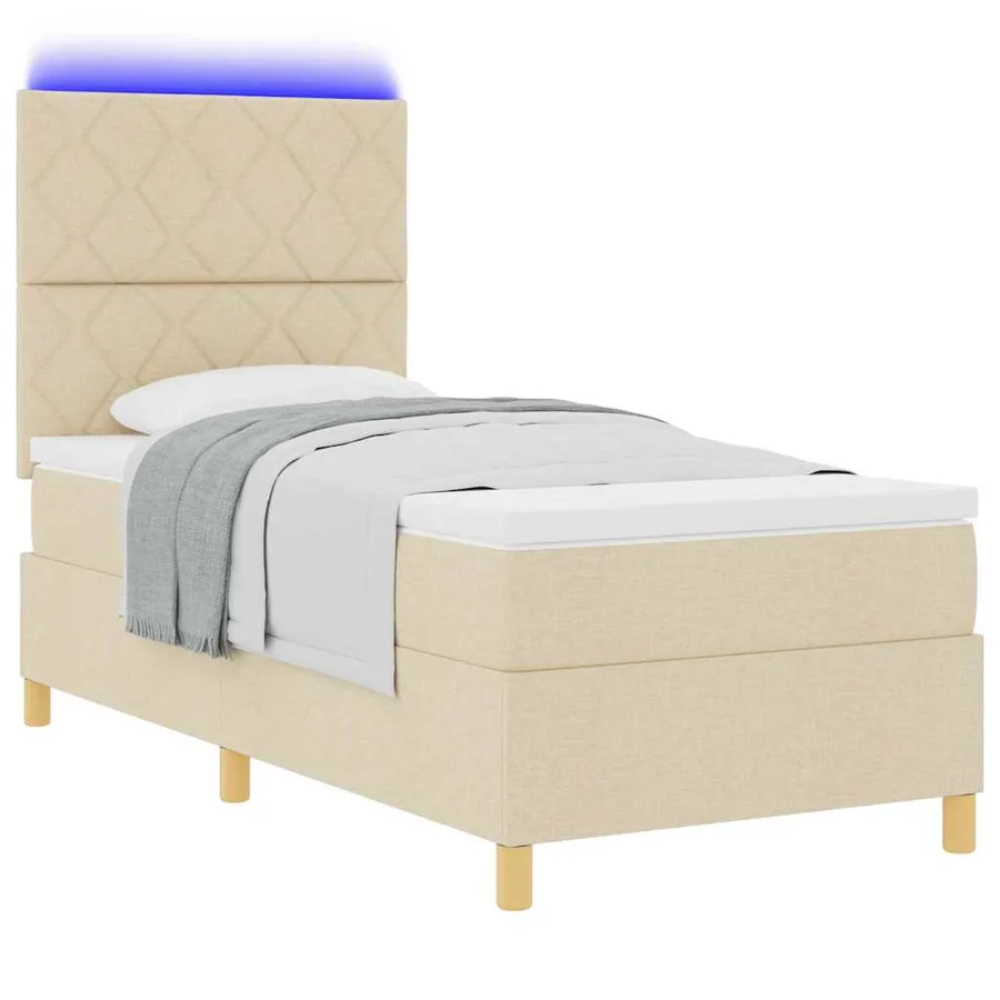 Lit à ressort LED avec tête de lit Crème 100 x 200 cm tissu - 3