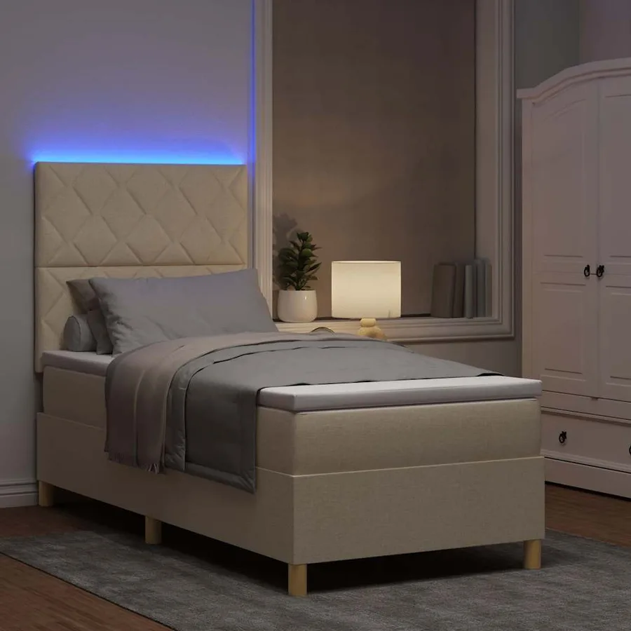 Lit à ressort LED avec tête de lit Crème 100 x 200 cm tissu - 5