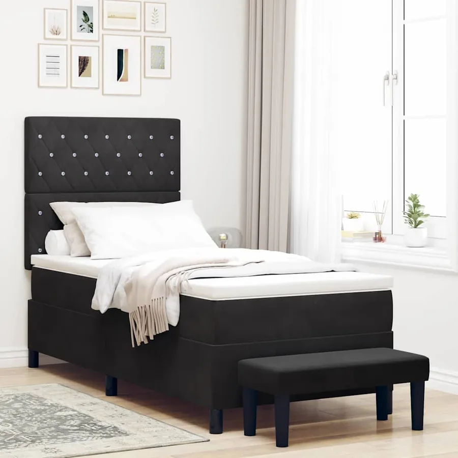 Lit à ressorts avec coussin Noir 200 x 100 cm Velours