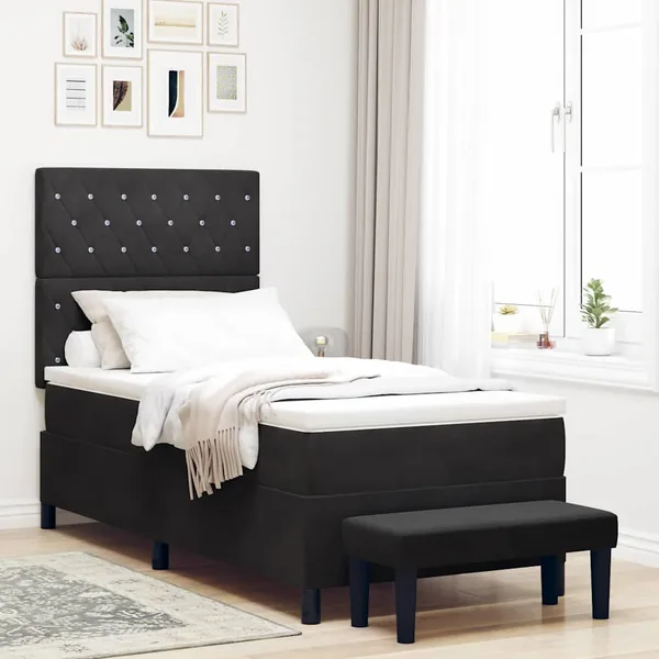 Lit à ressorts avec coussin Noir 200 x 100 cm Velours