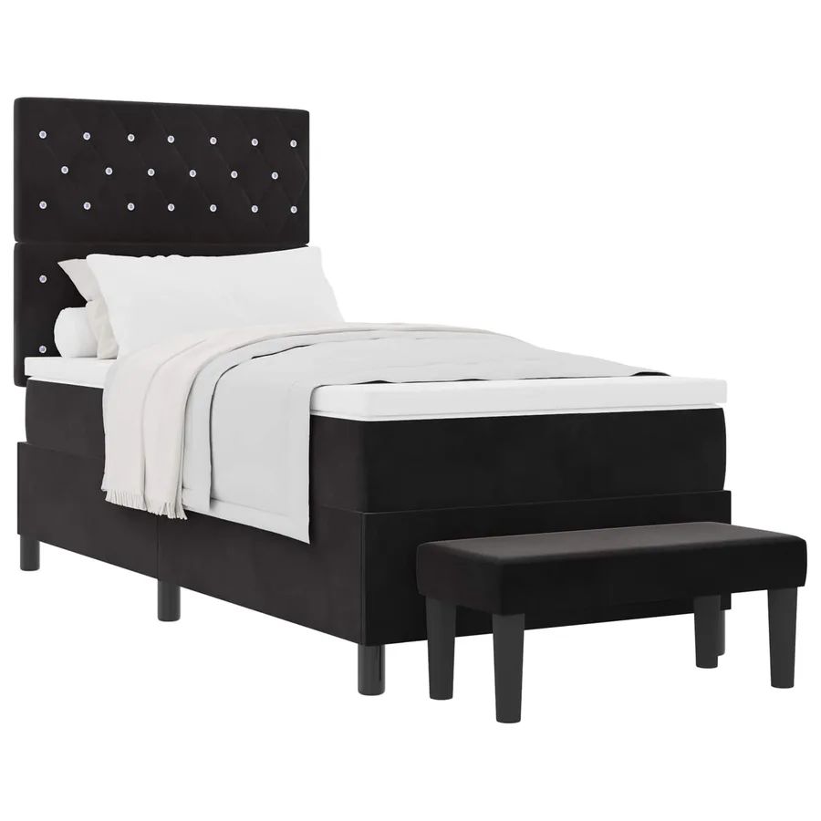 Lit à ressorts avec coussin Noir 200 x 100 cm Velours - 2