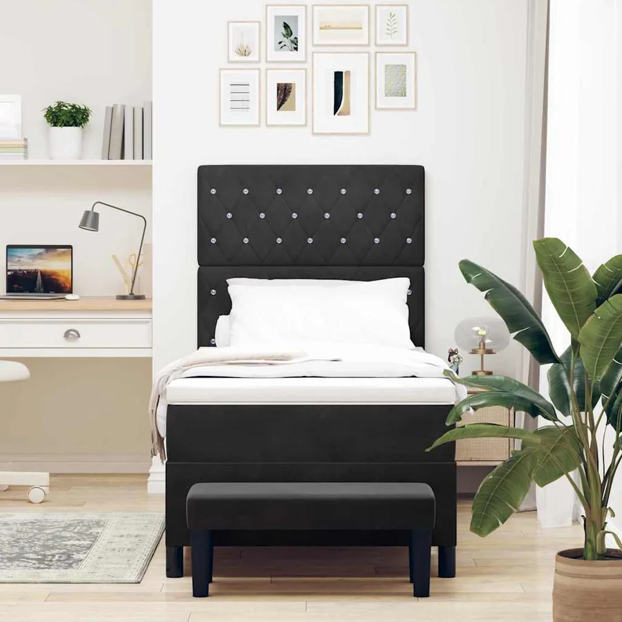 Lit à ressorts avec coussin Noir 200 x 100 cm Velours - 3