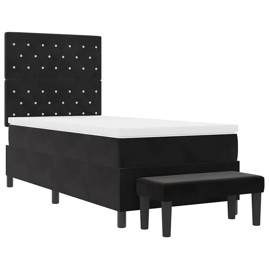 Lit à ressorts avec coussin Noir 200 x 100 cm Velours - 7